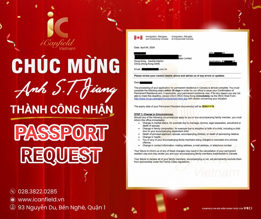 KHÁCH HÀNG CỦA ICANFIELD TẠI HONG KONG ĐÃ NHẬN ĐƯỢC PASSPORT REQUEST