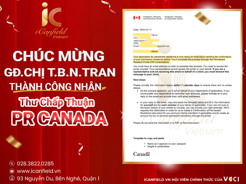 THÀNH CÔNG NHẬN PR CANADA CỦA GIA ĐÌNH CHỊ T.B.N.TRAN THÔNG QUA DIỆN SKILLED WORKER